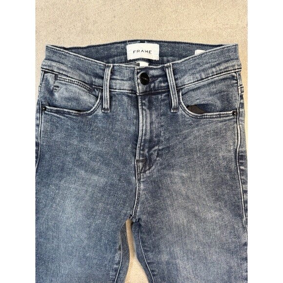 Frame Le High Skinny Jean Medium Wash Raw Hem Size 24 - Picture 4 of 14